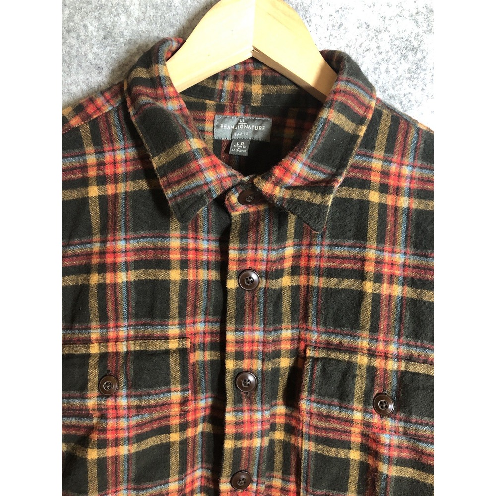 L.L. Bean Shirt Men Large Brown Plaid Chamois Flannel Outdoors Signature Classic